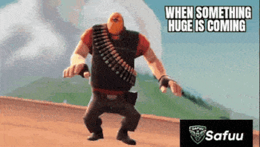 a cartoon character from team fortress 2 is dancing with a knife .