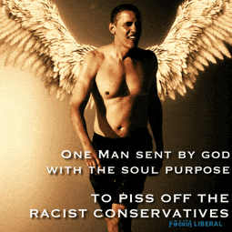 a shirtless man with angel wings says one man sent by god with the soul purpose