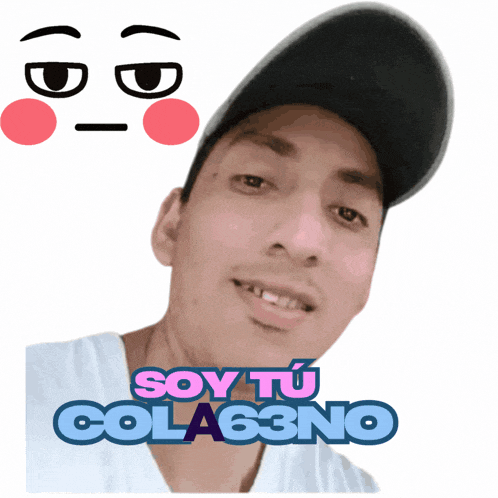 a man wearing a hat and a sticker that says soy tu cola63no on it