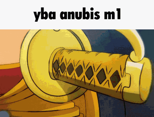 a cartoon of a sword with the words yba anubis ml on the bottom
