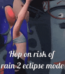 a cartoon of a man and a woman with the words hop on risk of rain 2 eclipse mode