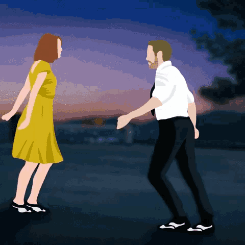 a man and a woman are dancing together in a field