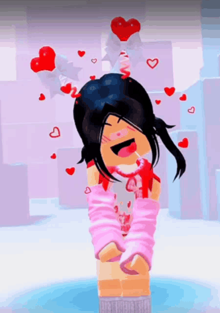 a girl in a video game with hearts coming out of her mouth