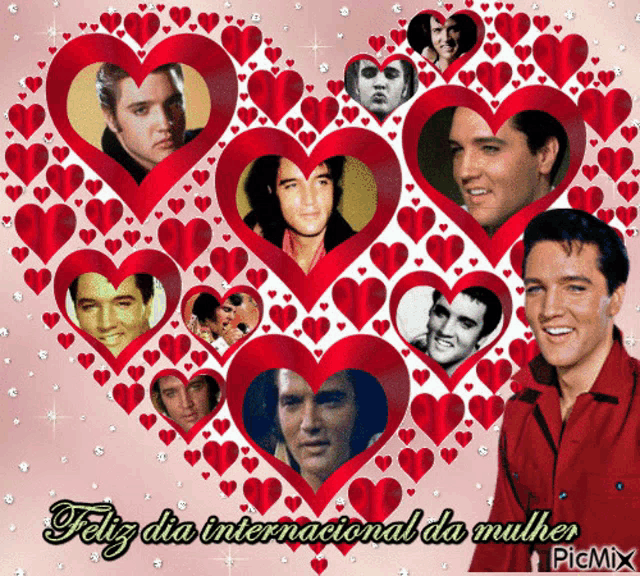 a picture of elvis presley is surrounded by hearts