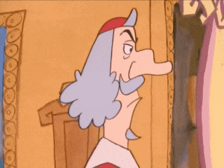 a cartoon of a man with a long nose and gray hair