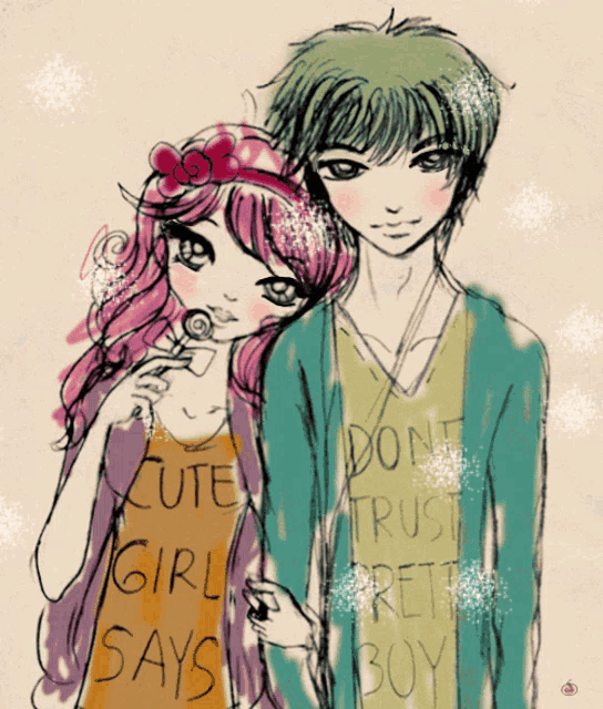 a boy and a girl are standing next to each other and the girl is wearing a cute girl says shirt
