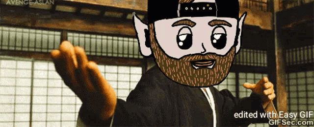 a cartoon of a man with a beard and a hat is edited with easy gif