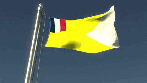 a yellow flag with a red white and blue stripe