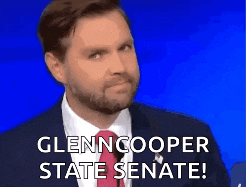 a man in a suit and tie says glenn cooper state senate