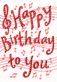 a happy birthday to you greeting card with green music notes and a treble clef .