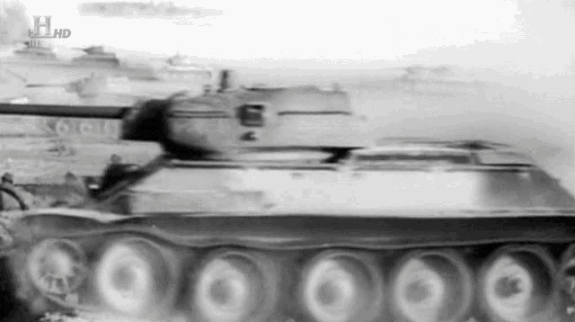 a black and white photo of a tank that says hd on the bottom right