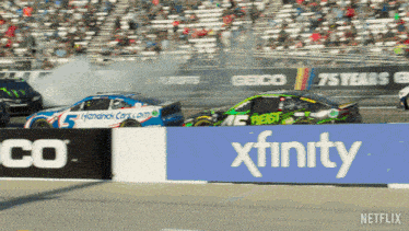 a race track with a xfinity sign in front of it
