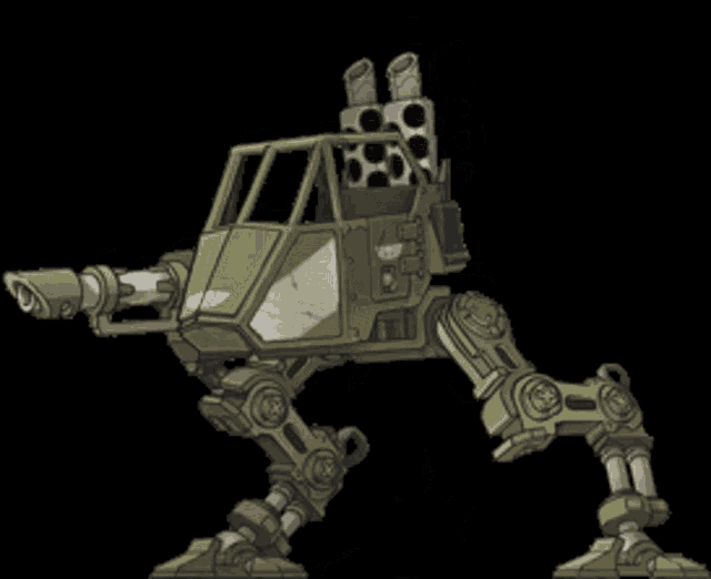 a cartoon drawing of a green military robot