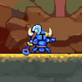 a pixel art of a knight with horns holding an axe in a video game .