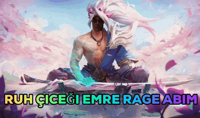 a poster with a man holding a sword and the words ruh cicegi emre rage abim