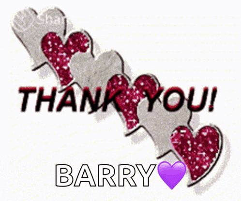 a thank you barry card with hearts and a pink heart