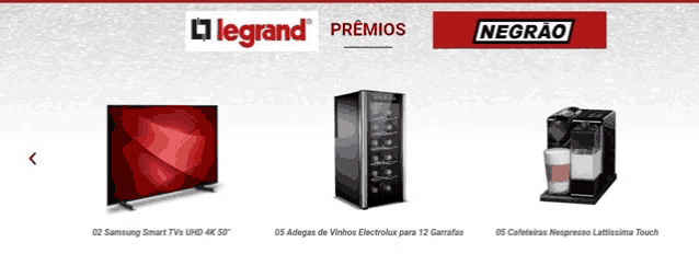 a samsung tv a wine cooler and a coffee maker are displayed on a legrand website