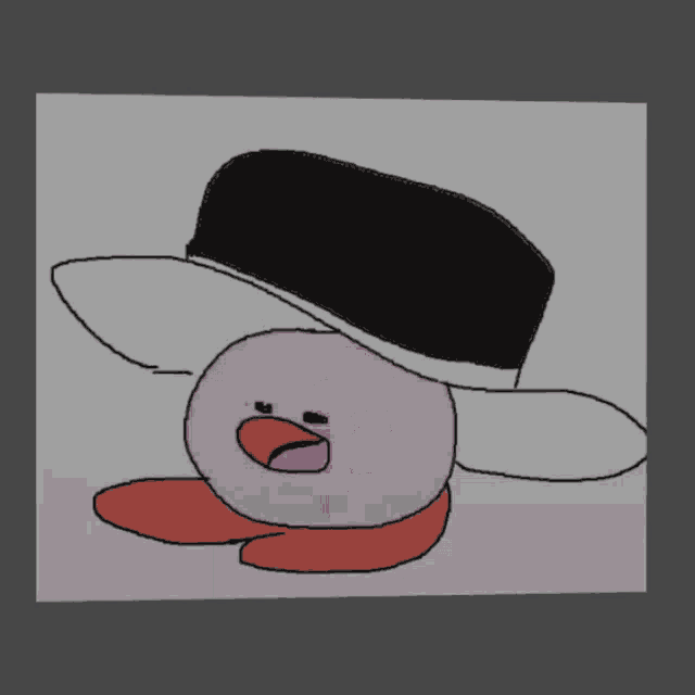 a drawing of kirby wearing a black hat with a white brim