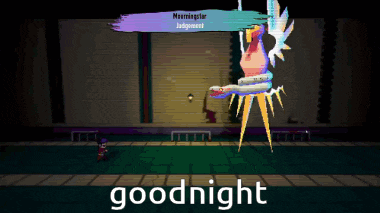 a screenshot of a video game with the words goodnight on the bottom