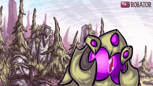 a cartoon drawing of a landscape with the word robator in the corner