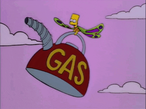bart simpson is sitting on a gas can with a butterfly wing