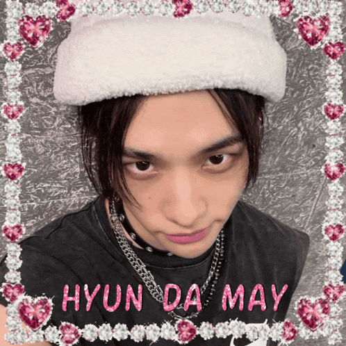 a picture of hyun da may is surrounded by hearts