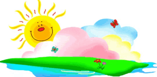 a cartoon drawing of a sun and rainbow