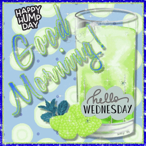 a happy hump day greeting card with a glass of green juice