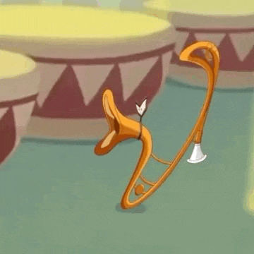 a cartoon drawing of a trumpet with a bird on it .