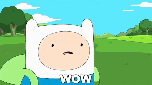 a cartoon character says wow in a field