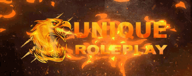 a logo for unique roleplay with a phoenix in the background