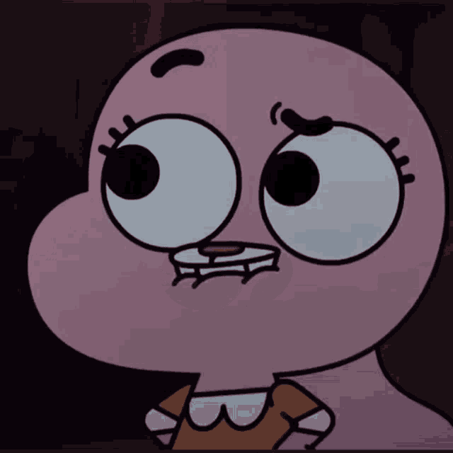 a close up of a cartoon character 's face with big eyes