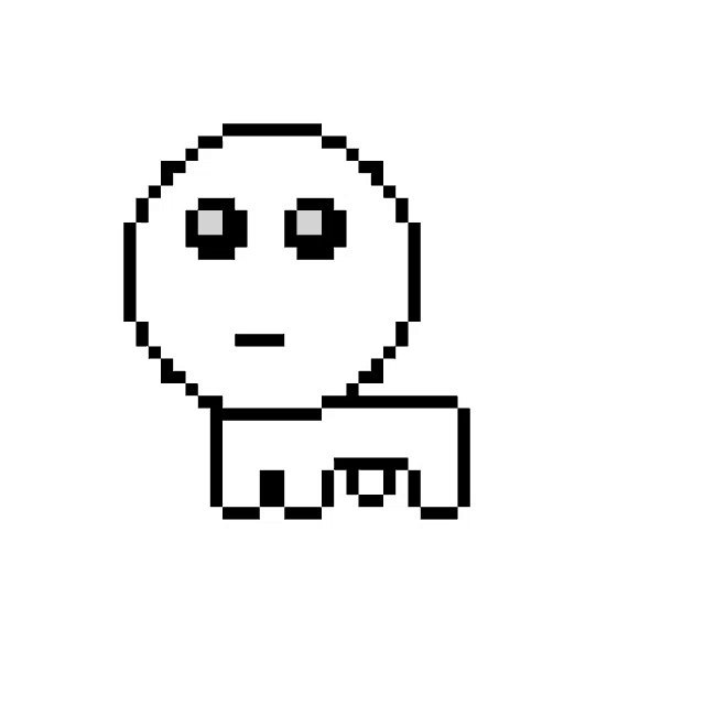 a pixel art drawing of a man 's face with a serious expression .