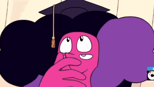 a cartoon character is wearing a graduation cap and covering his face