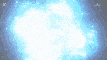 a blue and white glowing circle with the number 8 on the bottom