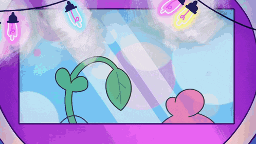 a cartoon drawing of a plant growing in a window