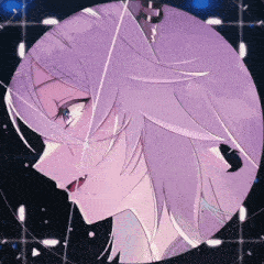 a drawing of a girl with purple hair
