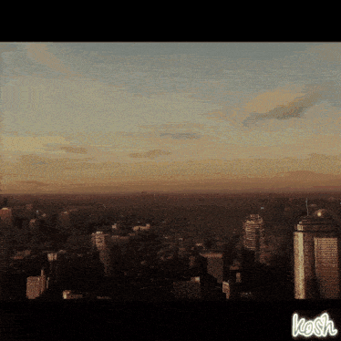 an aerial view of a city with the word kosh on the bottom left