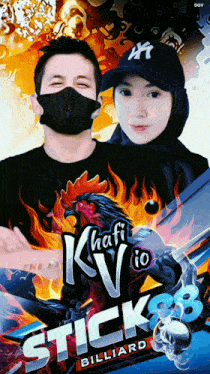 a man and a woman are on a poster for stick88 billiard