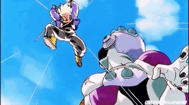 a cartoon of a man jumping in the air with a sword