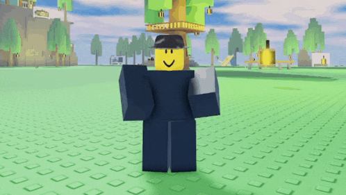 a cartoon character with a black hat is walking on a green tile floor