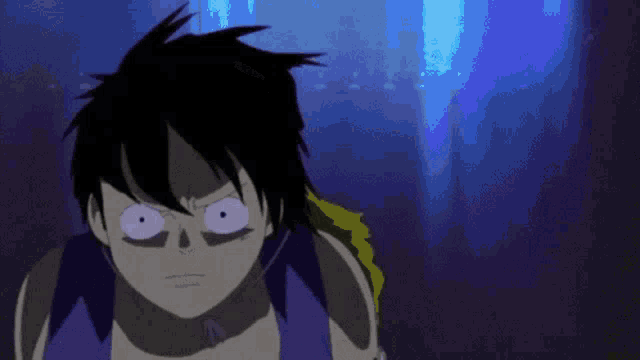 a close up of a cartoon character 's face with a blue background