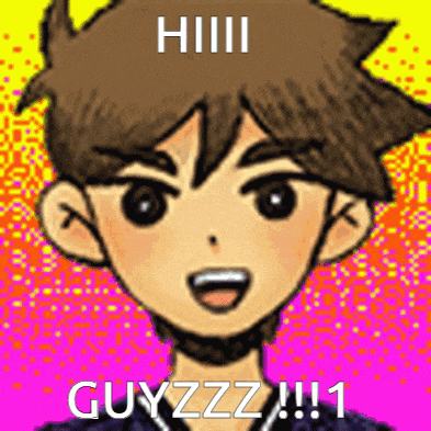 a cartoon of a boy with brown hair and black eyes is smiling and says guyzzz !!!