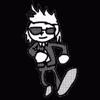 a black and white drawing of a cartoon character in a suit and tie .