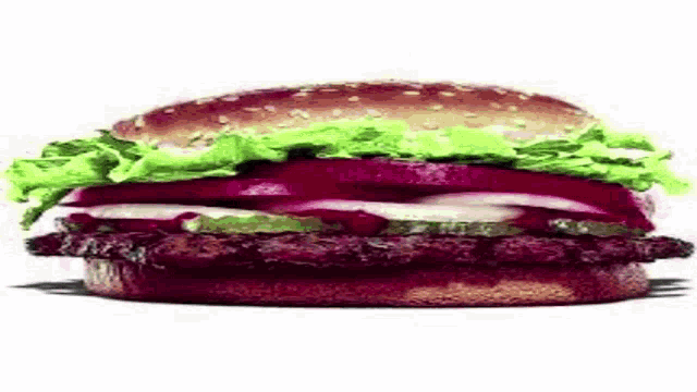 a hamburger with lettuce , tomato , onions , and pickles on a bun .