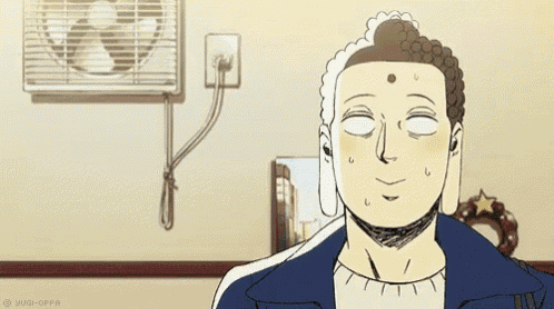 a cartoon of a man 's face with his eyes closed and sweat coming out of his face .