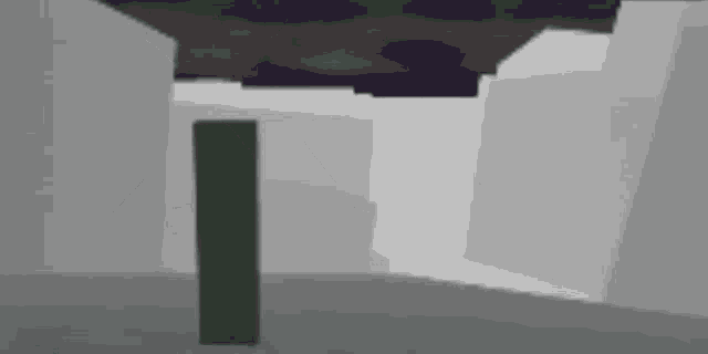 a computer generated image of a dark room with a black pillar in the middle of it .