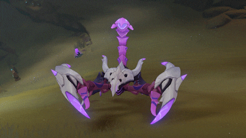a video game character with purple horns and a skull on its head