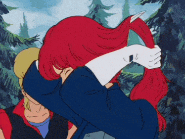 a cartoon drawing of a person holding their red hair