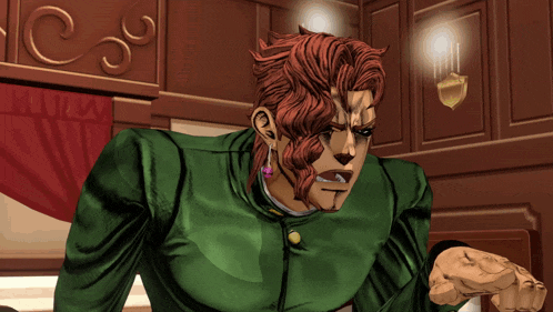 a cartoon of a man with red hair and earrings